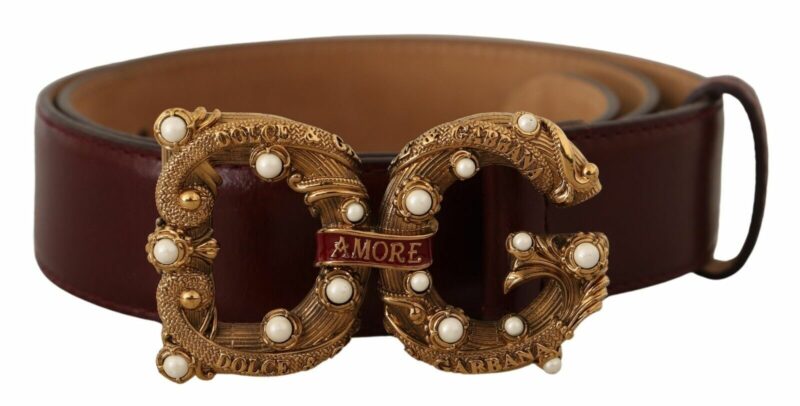 Dolce & Gabbana Elegant Bordeaux Leather Amore Belt - Image 3
