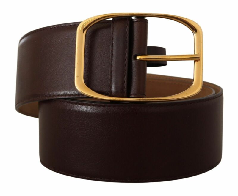 Dolce & Gabbana Elegant Dark Brown Leather Belt with Gold Buckle - Image 2