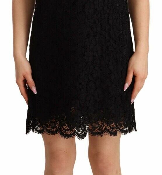 Dolce & Gabbana Elegant Floral Lace Sheath Dress in Black
