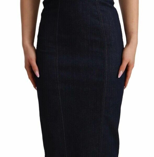 Dolce & Gabbana Elegant Dark Blue Denim Sheath Midi Dress