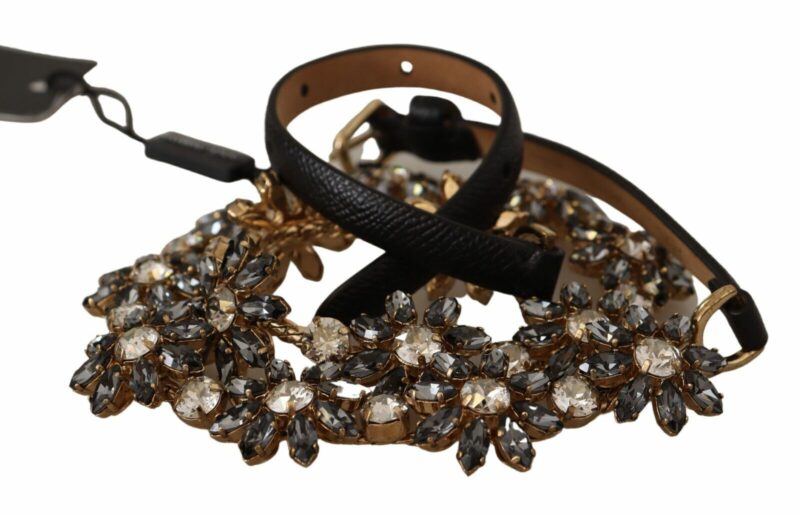 Dolce & Gabbana Elegant Crystal Daisy Chain Leather Belt - Image 4