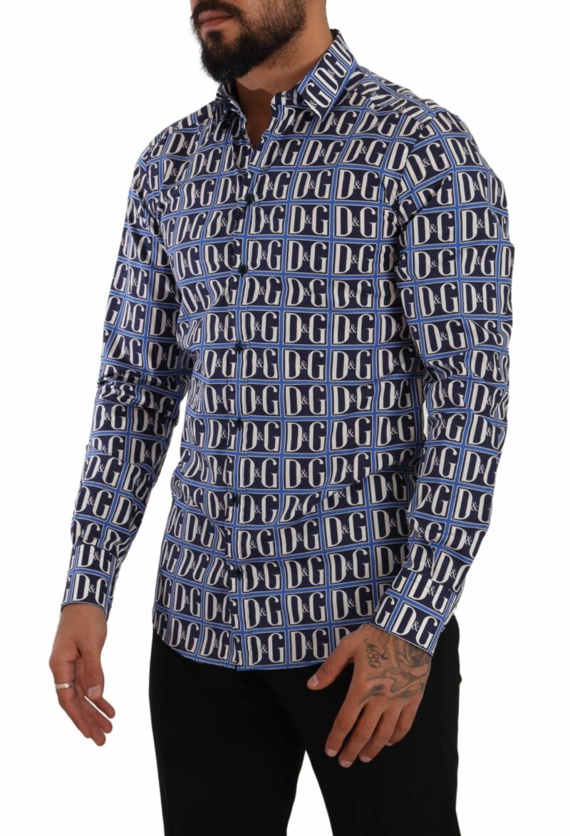 Dolce & Gabbana Slim Fit Blue Logo Cotton Shirt - Image 2