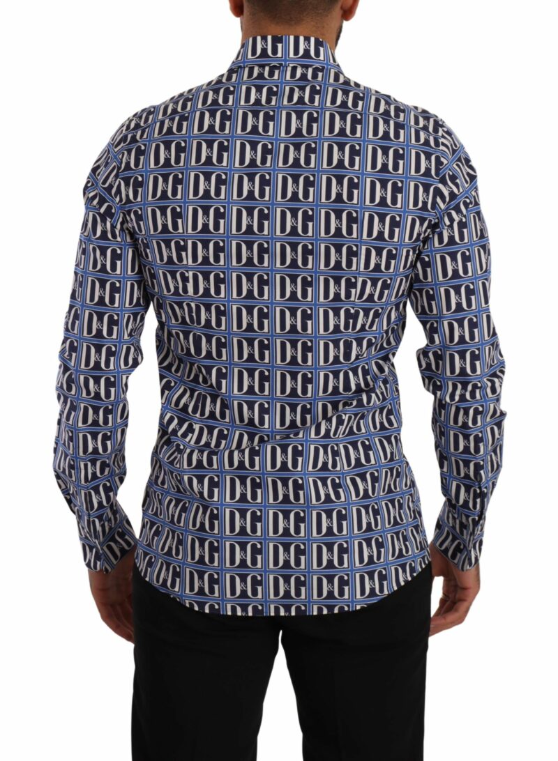 Dolce & Gabbana Slim Fit Blue Logo Cotton Shirt - Image 3