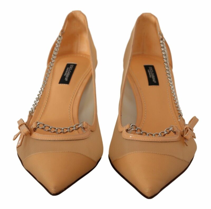 Dolce & Gabbana Elegant Beige Mesh Pumps with Silver Chains - Image 3