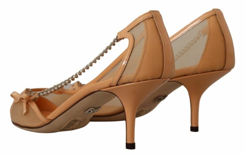 Dolce & Gabbana Elegant Beige Mesh Pumps with Silver Chains - Image 4