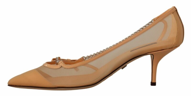 Dolce & Gabbana Elegant Beige Mesh Pumps with Silver Chains - Image 5