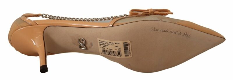 Dolce & Gabbana Elegant Beige Mesh Pumps with Silver Chains - Image 6
