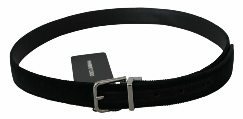Dolce & Gabbana Elegant Black Leather Belt with Velvet Interior - Image 2