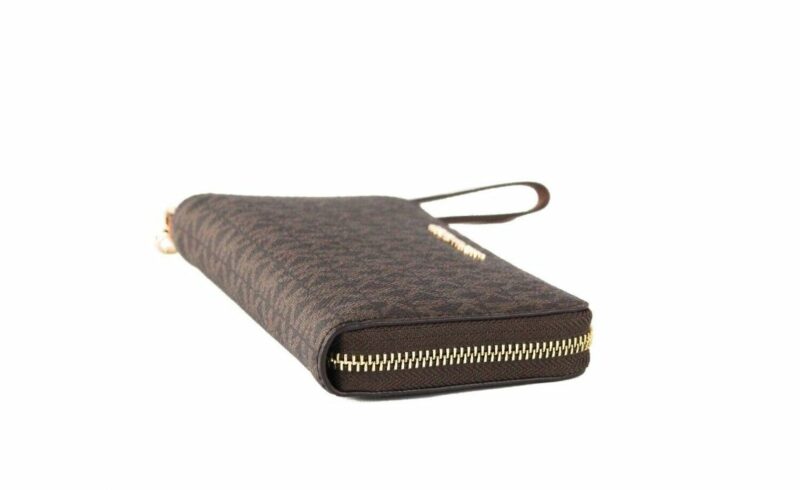 Michael Kors Jet Set Large Brown Signature PVC Flat Multifunction Wrist Wallet - Image 4