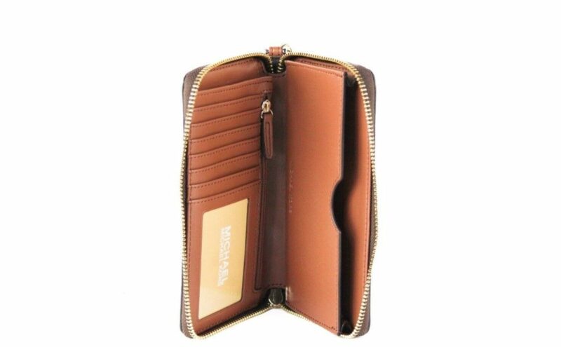 Michael Kors Jet Set Large Brown Signature PVC Flat Multifunction Wrist Wallet - Image 3