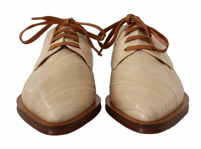 Dolce & Gabbana Elegant Beige Eel Leather Formal Flats - Image 2