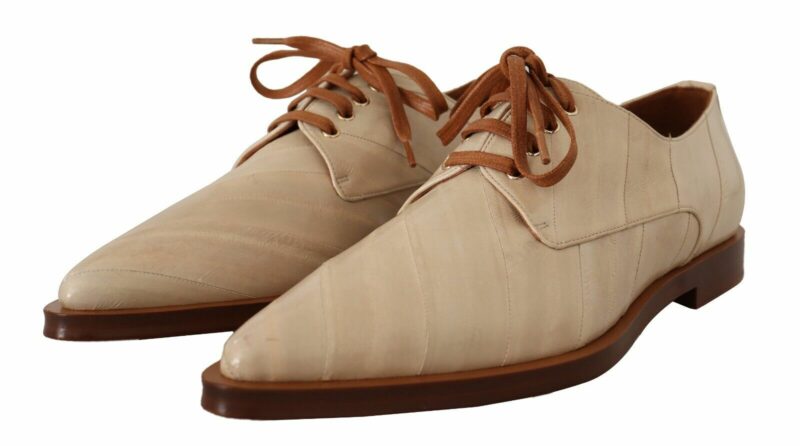 Dolce & Gabbana Elegant Beige Eel Leather Formal Flats - Image 3