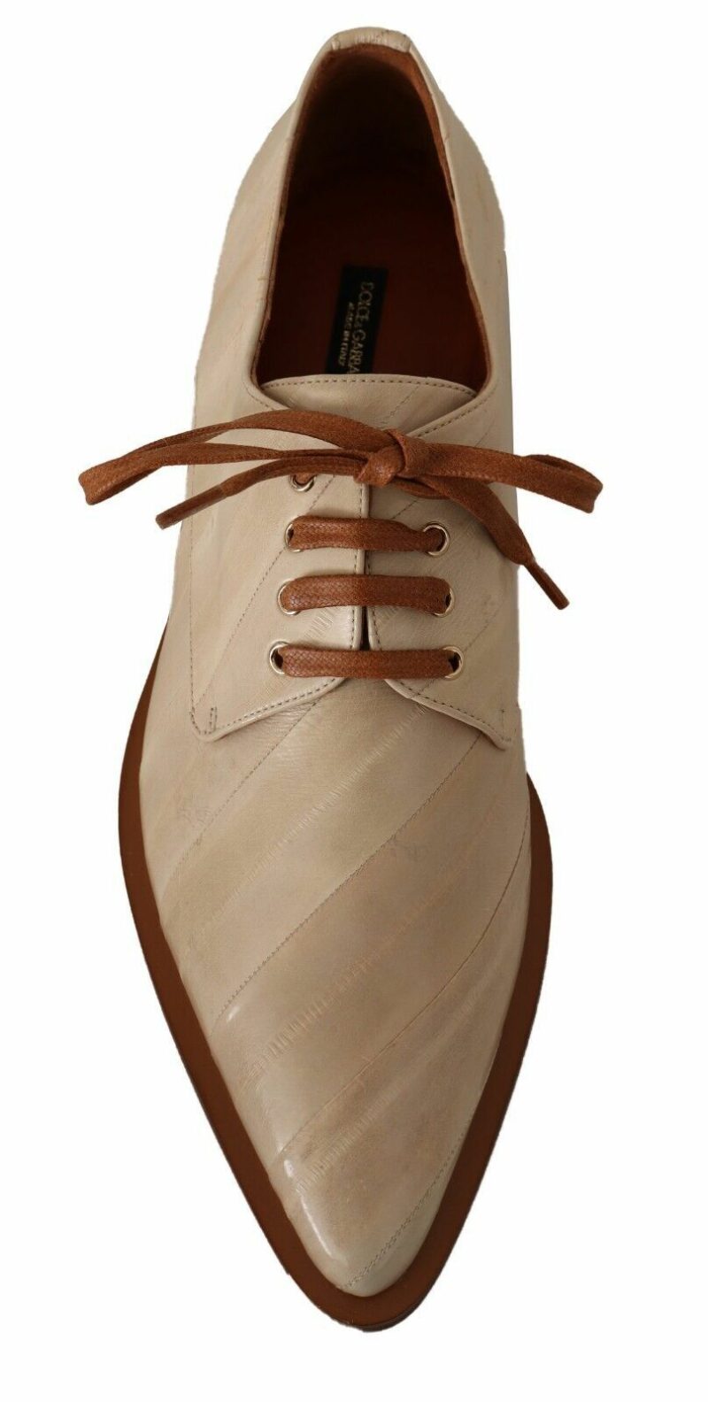Dolce & Gabbana Elegant Beige Eel Leather Formal Flats - Image 8