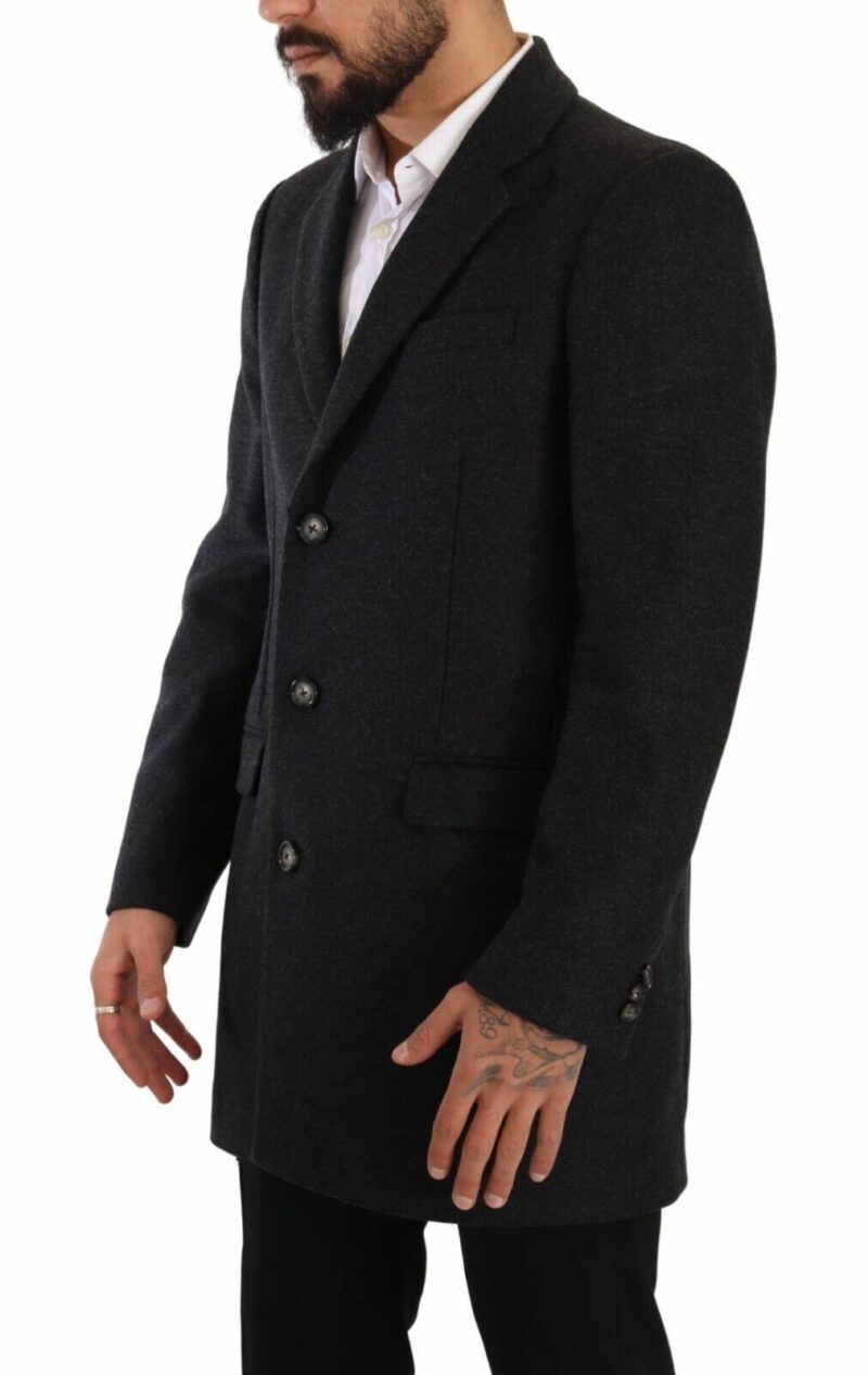 Dolce & Gabbana Elegant Dark Grey Woolen Overcoat - Image 2