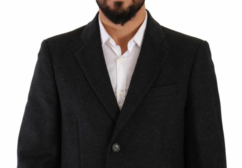 Dolce & Gabbana Elegant Dark Grey Woolen Overcoat - Image 4