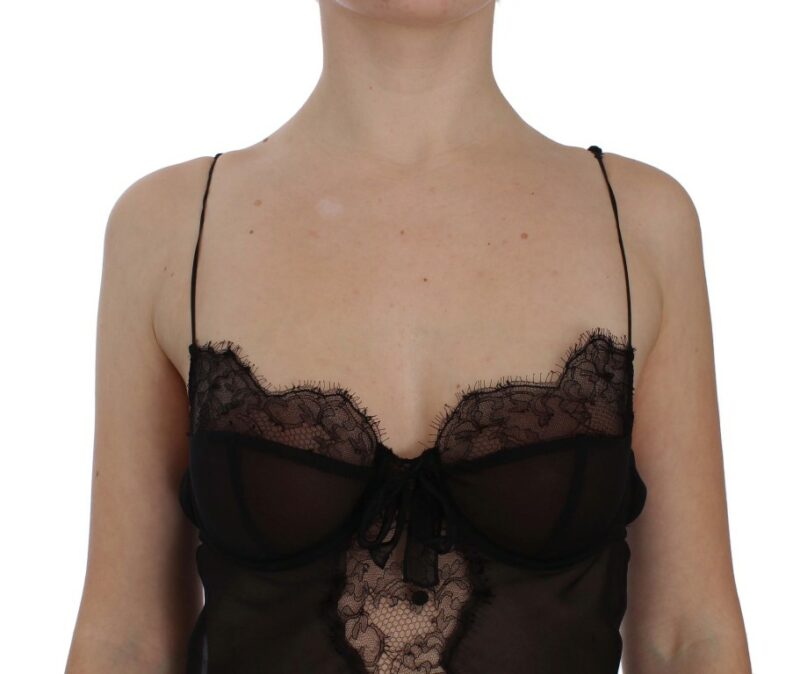 Dolce & Gabbana Elegant Black Silk Lace Lingerie Chemise - Image 4