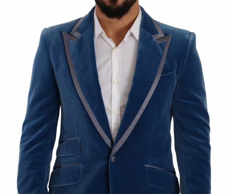 Dolce & Gabbana Elegant Velvet Blue Slim Fit Suit - Image 4