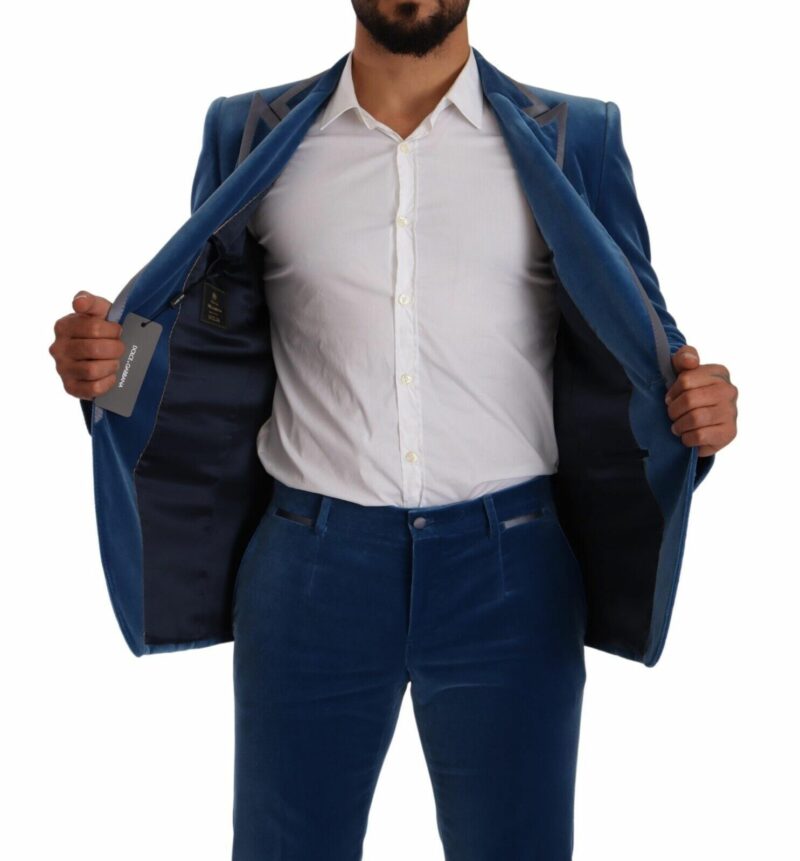 Dolce & Gabbana Elegant Velvet Blue Slim Fit Suit - Image 5