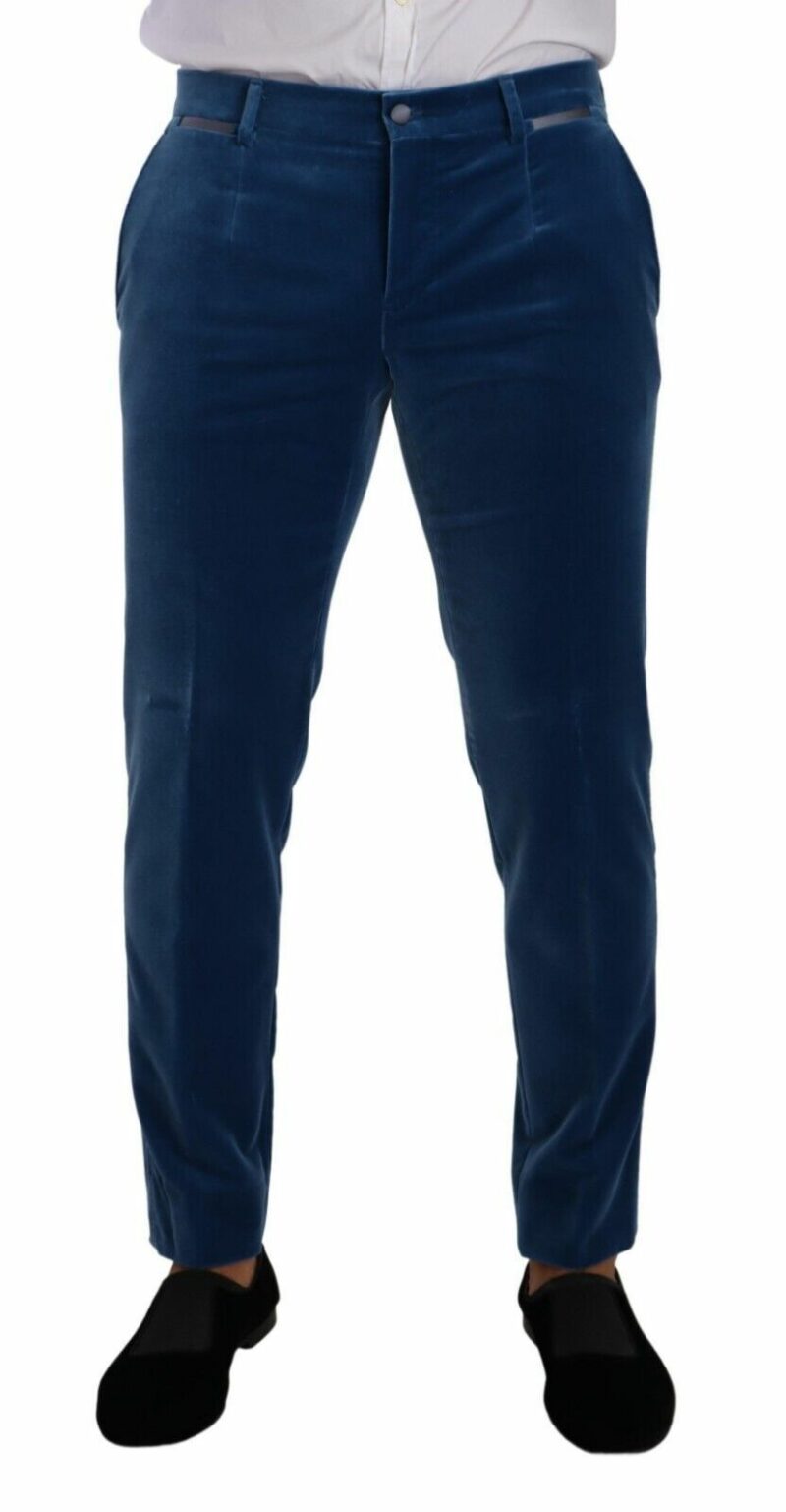 Dolce & Gabbana Elegant Velvet Blue Slim Fit Suit - Image 6