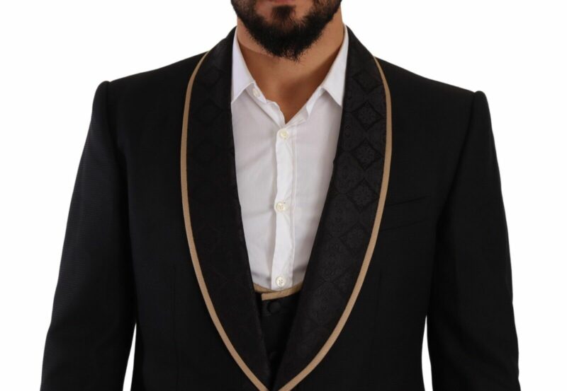 Dolce & Gabbana Elegant Black Silk Blend 3-Piece Suit - Image 4