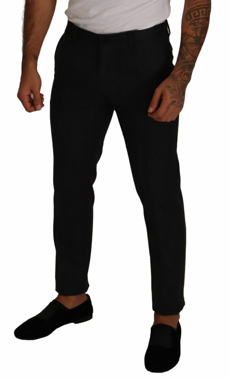 Dolce & Gabbana Elegant Gray Check Slim Fit Trousers - Image 3