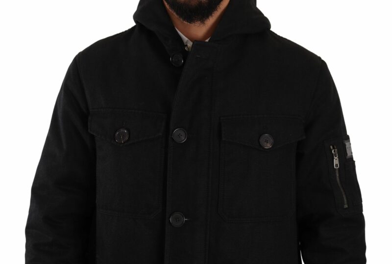 Dolce & Gabbana Elegant Black Parka Hooded Jacket - Image 5