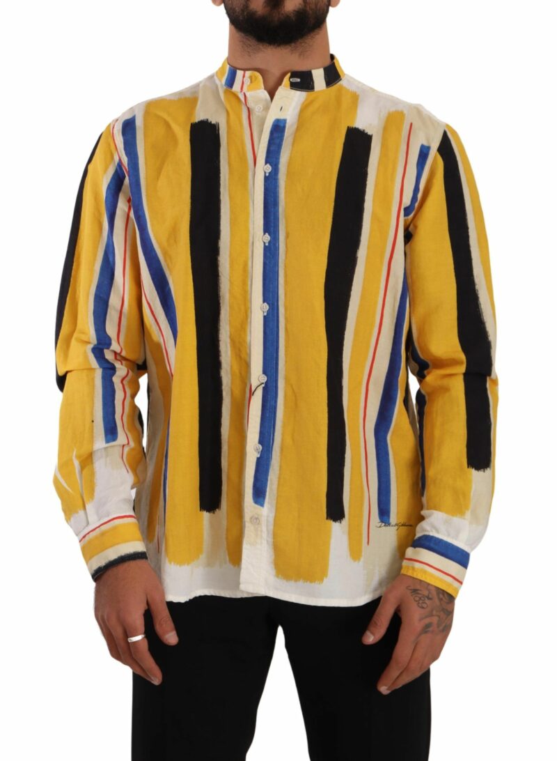 Dolce & Gabbana Elegant Yellow Striped Henley Shirt - Image 5