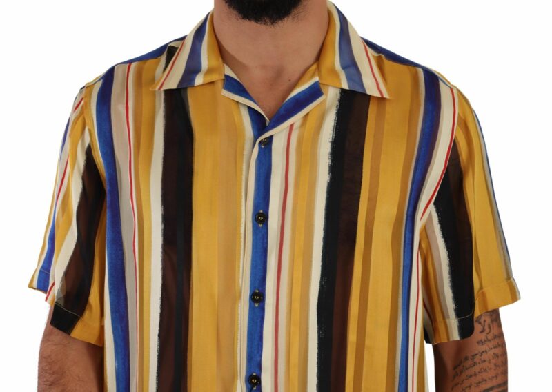 Dolce & Gabbana Yellow Striped Silk-Blend Men's Shirt - Image 4
