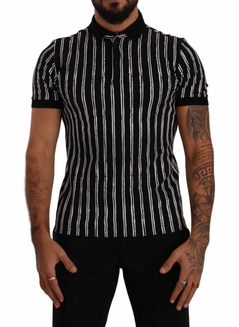 Dolce & Gabbana Elegant Striped Polo T-Shirt in Black - Image 2