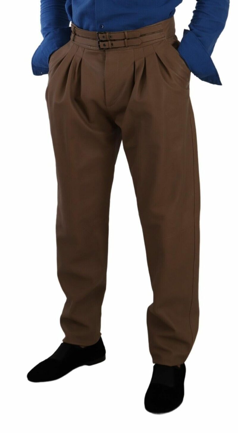 Dolce & Gabbana Elegant Tapered High Waist Leather Pants - Image 4
