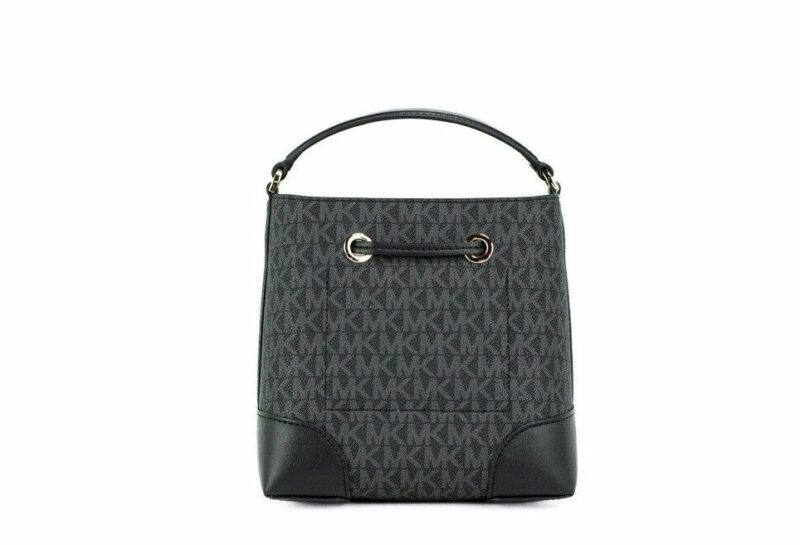 Michael Kors Mercer Small Black Signature Leather Bucket Crossbody Handbag Purse - Image 5