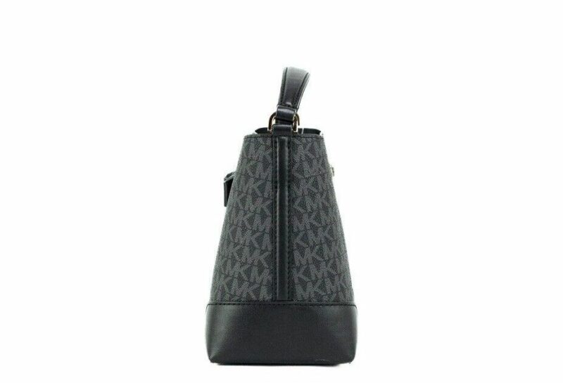 Michael Kors Mercer Small Black Signature Leather Bucket Crossbody Handbag Purse - Image 4