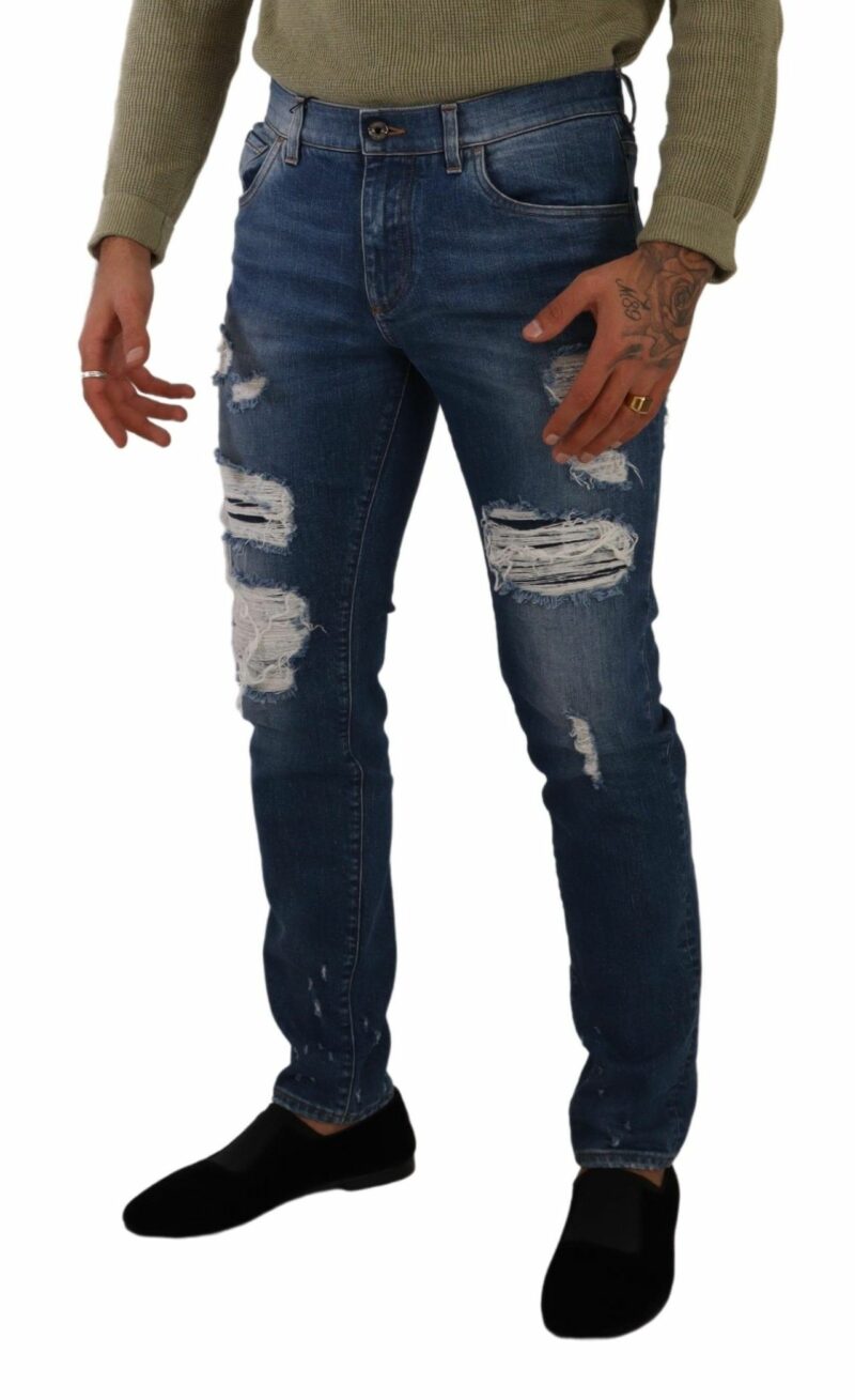 Dolce & Gabbana Elegant Distressed Slim Fit Denim Jeans - Image 4