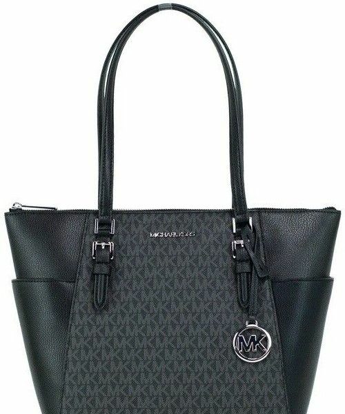 Michael Kors Charlotte Black PVC Leather Large Top Zip Tote Handbag Bag Purse