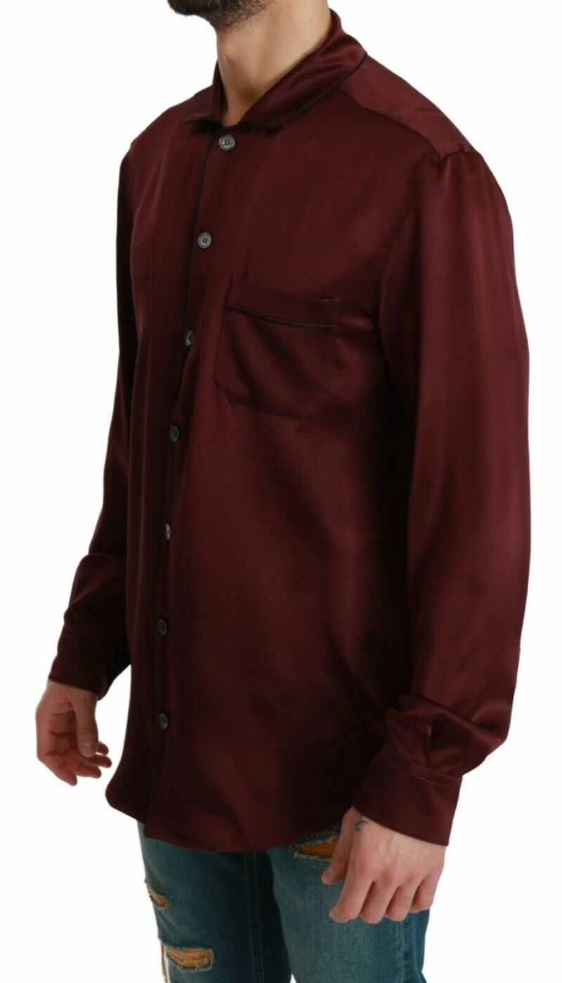 Dolce & Gabbana Bordeaux Silk Pajama-Inspired Shirt - Image 2