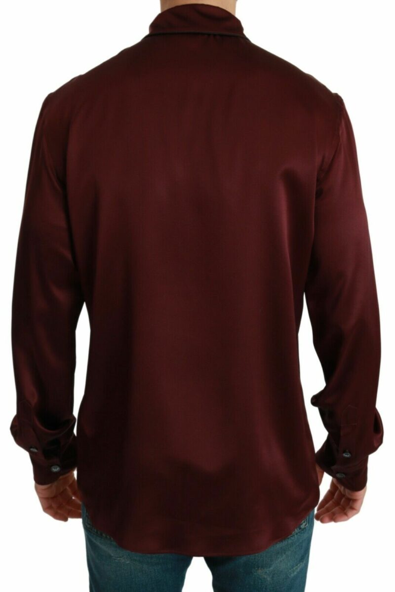 Dolce & Gabbana Bordeaux Silk Pajama-Inspired Shirt - Image 3