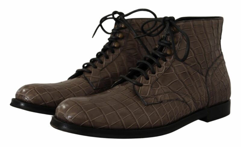 Dolce & Gabbana Elegant Crocodile Derby Brogue Boots - Image 2