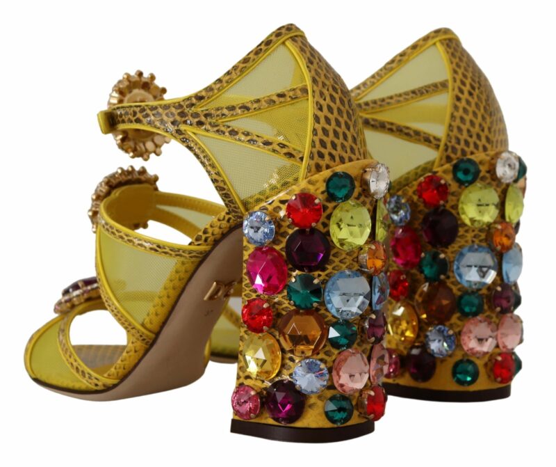 Dolce & Gabbana Stunning Crystal-Embellished Yellow Leather Sandals - Image 2