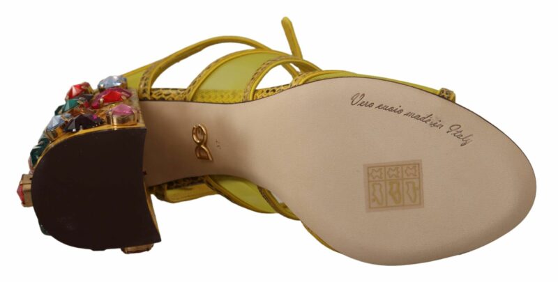 Dolce & Gabbana Stunning Crystal-Embellished Yellow Leather Sandals - Image 4