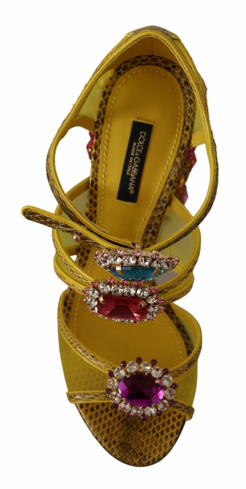 Dolce & Gabbana Stunning Crystal-Embellished Yellow Leather Sandals - Image 5