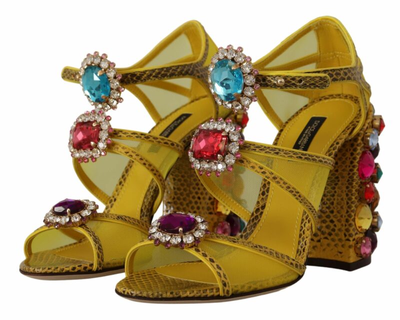 Dolce & Gabbana Stunning Crystal-Embellished Yellow Leather Sandals - Image 7