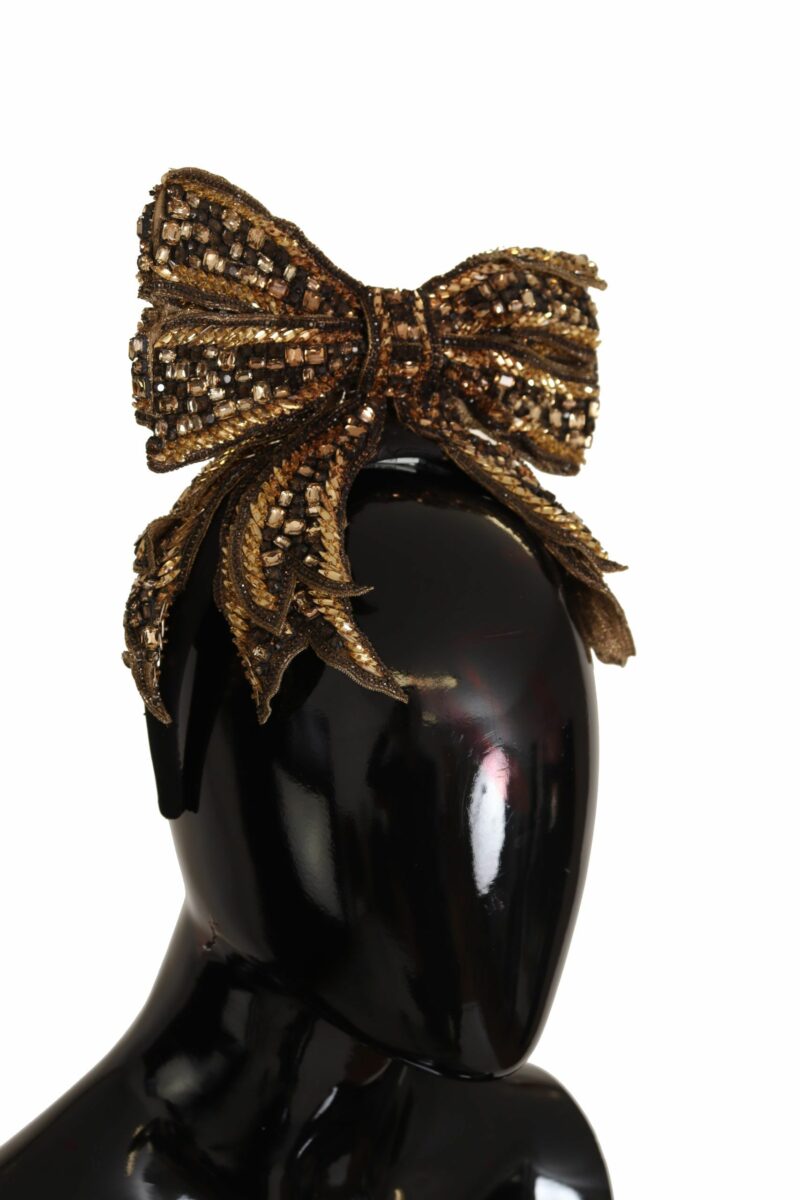 Dolce & Gabbana Elegant Gold Embellished Silk Diadem - Image 2