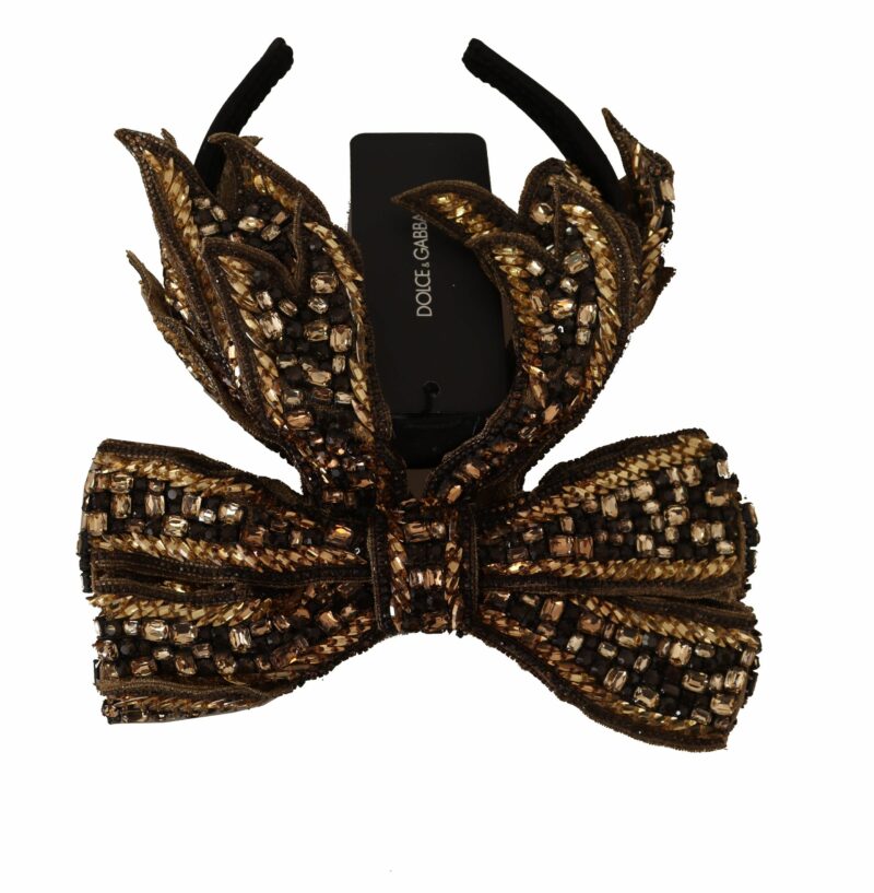 Dolce & Gabbana Elegant Gold Embellished Silk Diadem - Image 3