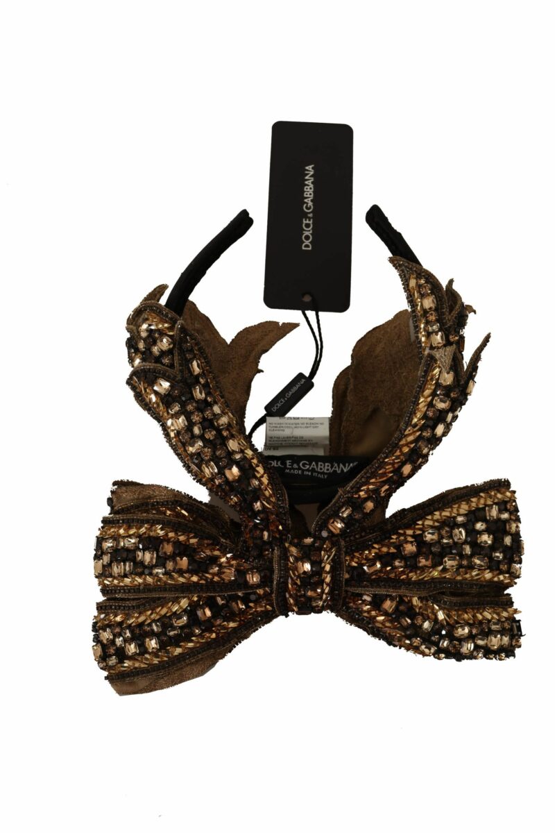 Dolce & Gabbana Elegant Gold Embellished Silk Diadem - Image 5