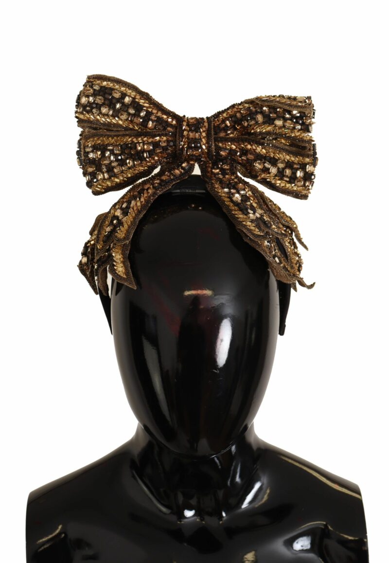 Dolce & Gabbana Elegant Gold Embellished Silk Diadem - Image 6