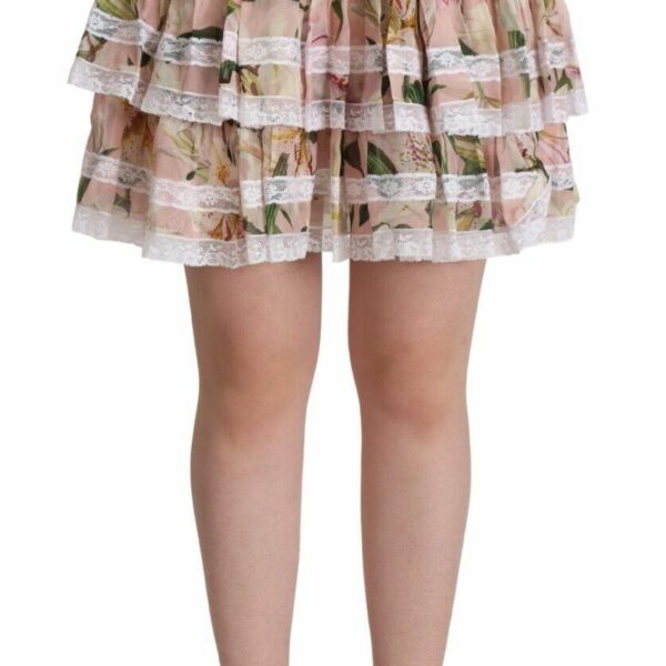 Dolce & Gabbana Elegant Lily Print Tiered A-Line Mini Skirt