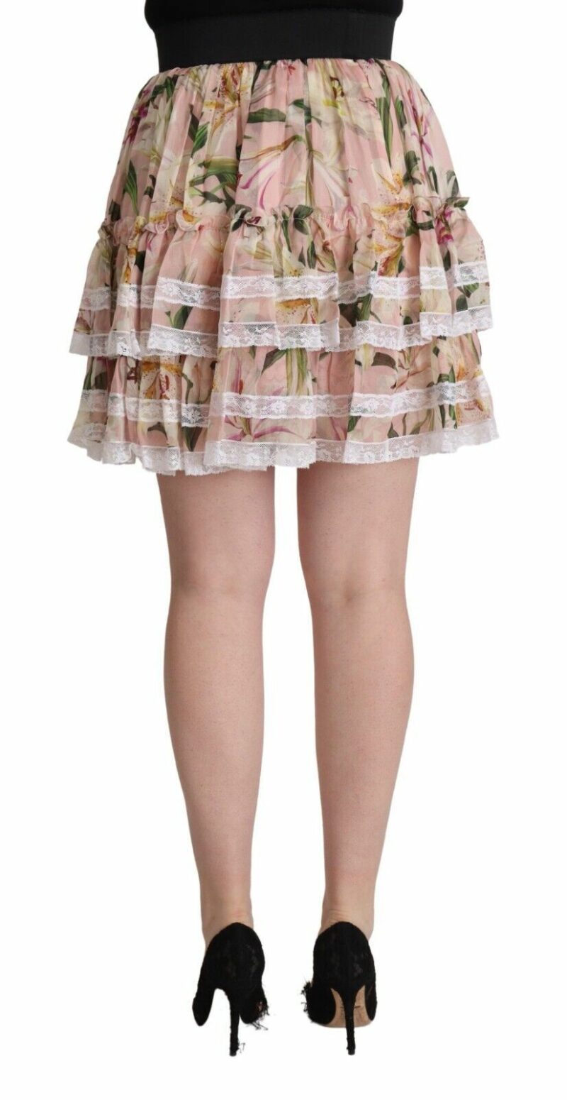 Dolce & Gabbana Elegant Lily Print Tiered A-Line Mini Skirt - Image 3