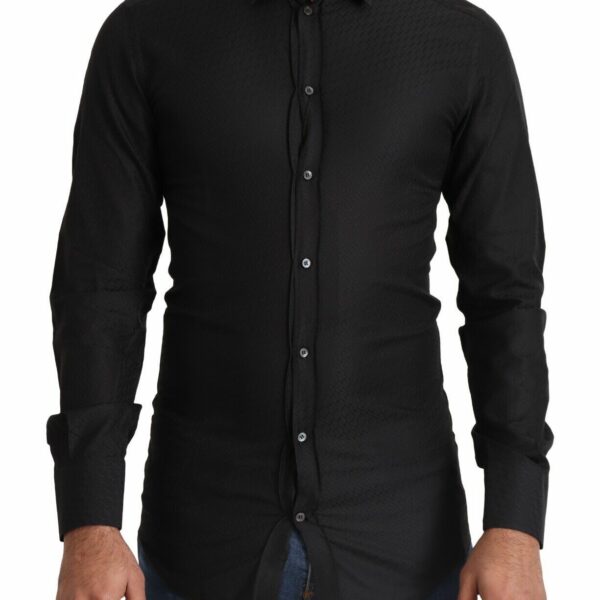 Dolce & Gabbana Elegant Black Cotton Gold Dress Shirt