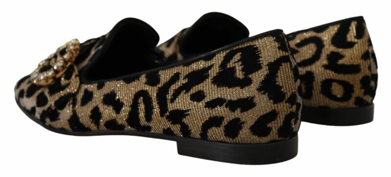 Dolce & Gabbana Elegant Leopard Crystal Gem Loafers - Image 4