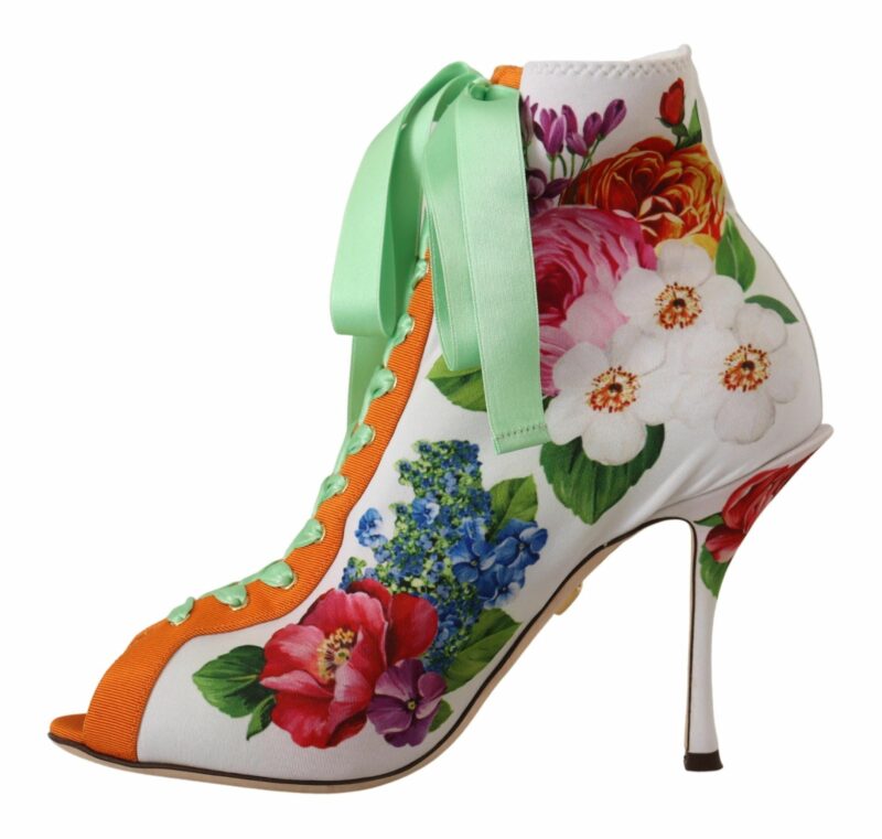 Dolce & Gabbana Floral Open Toe Jersey Heels - Image 2